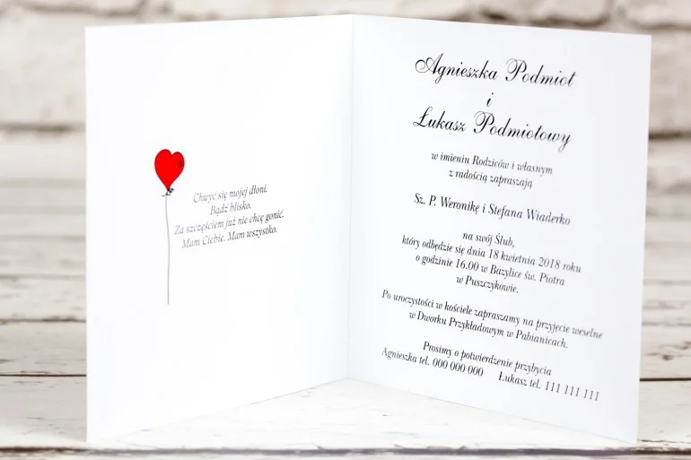 Zabawne Weselne Zaproszenia z Rysunkiem Pary Młodej i Serduszkami | Unikalne Ślubne Zaproszenia Nietypowe