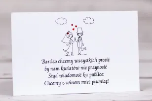 Bilecik do zaproszenia ślubnego Bueno nr 2 - Para Młoda w zabawnej wersji rysunkowej z delikatnym akcentem serduszek