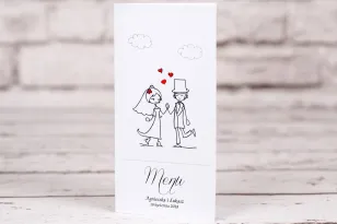 Hochzeitsmenü Bueno No. 2 - Junges Paar in einer lustigen Cartoon-Version mit einem zarten Hauch von Herzen