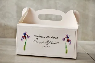 Prostokątne pudełko na ciasto, tort weselny, Ślub - Pistacjowe nr 10 - Fioletowe irysy