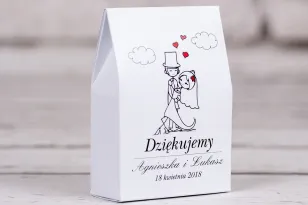 Hochzeitsbox für Süßigkeiten für Hochzeitsgäste Bueno No. 4 - Tanzendes junges Paar in einer Cartoon-Version im informellen Stil
