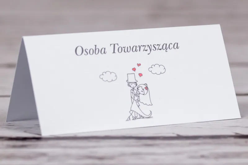 Winietki, wizytówki na stół weselny, ślubny z kolekcji Bueno nr 4 - Tańcząca Para Młoda w wersji rysunkowej w nieformalnym stylu Winietki, wizytówki na stół weselny, ślubny z kolekcji Bueno nr 4 - Tańcząca Para Młoda w wersji rysunkowej w nieformalnym stylu