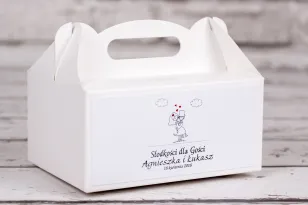 Pudełko prostokątne na ciasto weselne z kolekcji Bueno nr 8 - Rysunkowa zakochana para w objęciach miłości
