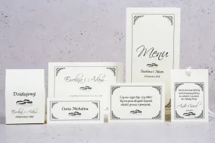 Arte Hochzeitseinladung Musterset Nr. 4 - Elegantes Muster mit zartem Rahmen und Motiv von Eheringen in ecru Ausführung