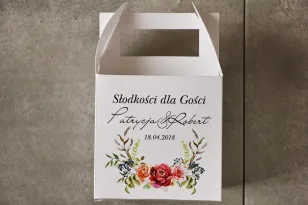 Schachtel für quadratische Torte, Hochzeitstorte - Pistazie Nr. 11 - Blumenstrauß in kühlen Burgunder- und Rosatönen