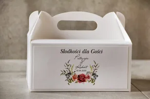 Prostokątne pudełko na ciasto, tort weselny, Ślub - Pistacjowe nr 11 - Róże w chłodnych barwach bordo i zieleni