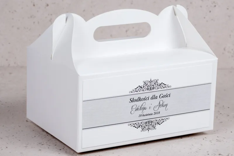 Pudełko na Ciasto Weselne - prostokatne - Klasyczny wzór z eleganckim zdobieniem - Arte nr 3 od Amelia-Wedding.pl