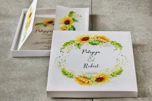 Eindrucksvolle Hochzeitseinladung in einer Schachtel - Pistazie Nr. 13 - Gelbe Sommersonnenblumen