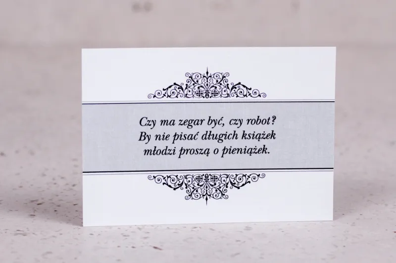 Bilecik do zaproszenia ślubnego z kolekcji Arte nr 5 - Klasyczny wzór z eleganckim zdobieniem Bilecik do zaproszenia ślubnego z kolekcji Arte nr 5 - Klasyczny wzór z eleganckim zdobieniem