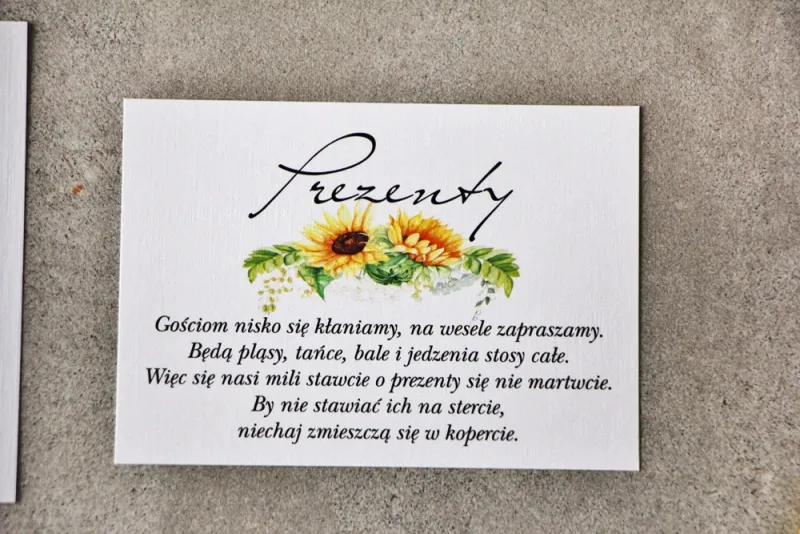 Bilecik do zaproszenia 105 x 74 mm prezenty ślubne wesele - Pistacjowe nr 13 - Letnie słoneczniki z polną trawą Bilecik do zaproszenia 105 x 74 mm prezenty ślubne wesele - Pistacjowe nr 13 - Letnie słoneczniki z polną trawą