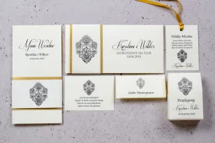 Moreno Trial Kit No. 1 für Hochzeitseinladungen - verpackt in einem perlmuttgoldenen Deckblatt