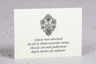 Bilecik do zaproszeń ślubnych z kolekcji Moreno nr 3 - klasyczny wzór z ornamentem
