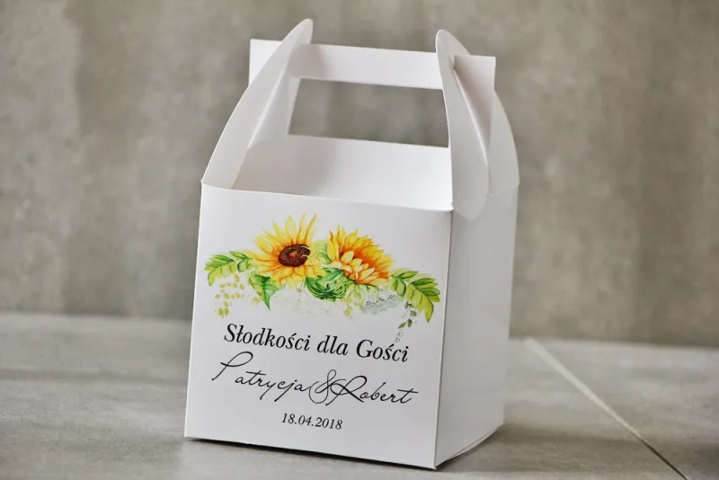Schachtel für quadratische Torte, Hochzeitstorte - Pistazie Nr. 13 - Sommersonnenblumen