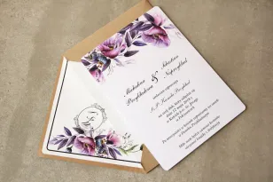 Zaproszenia ślubne ze złoceniem - Sorento nr 15 - Zaproszenia z fioletowymi makami i lawendą w purpurowych odcieniach