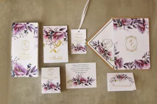 Probierset mit Hochzeitseinladungen aus der Sorento-Kollektion Nr. 15 - mit lila Mohnblumen und Lavendel