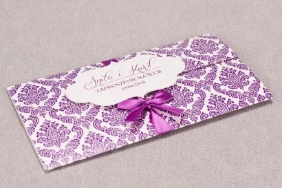 Zaproszenia na Ślub w intensywnym odcieniu fioletu z wiązaniem kokardą | Eleganckie Zaproszenia Ślubne