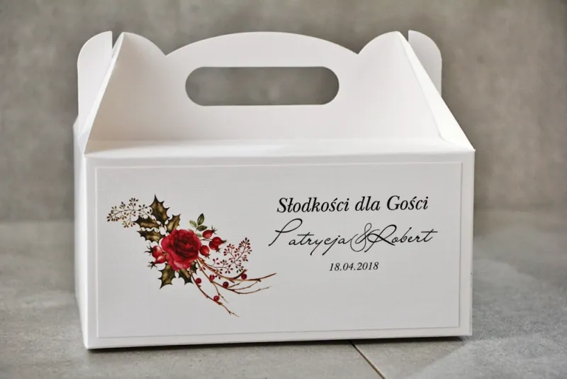 Prostokątne pudełko na ciasto, tort weselny, Ślub - Pistacjowe nr 14 - Zimowo-świąteczny bukiet Prostokątne pudełko na ciasto, tort weselny, Ślub - Pistacjowe nr 14 - Zimowo-świąteczny bukiet