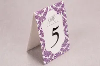 Fioletowe Numery na Stół Weselny Stojące | Madras nr 8