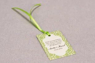 Hochzeitsanhänger für Hochzeitsflaschen aus der Madras Kollektion Nr. 3 - grüne Ornamente