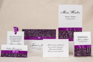 Elegante Hochzeitseinladungen mit Spitze in lila Farben - Klaris Probierset Nr. 3