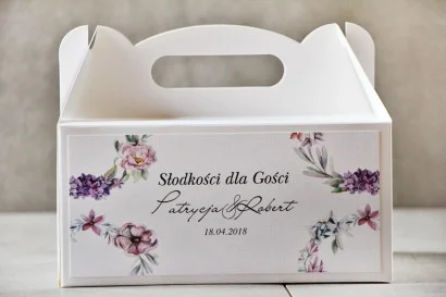 Prostokątne pudełko na ciasto - Pistacjowe nr 15 - Fioletowe kwiaty