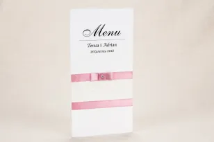 Menu ślubne - Klasyczny, biały wzór z elegancką koronką i akcentem jasnego różu - Klaris nr 4