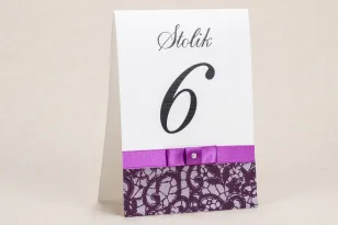 Hochzeitstischnummern - Elegantes Muster mit wunderschöner lila Spitze - Klaris No. 3