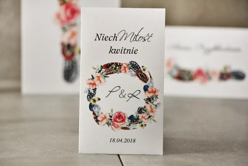 Podziękowania dla Gości weselnych - Nasiona Niezapominajki - Pistacjowe nr 16 - Wianek boho. Podziękowania dla Gości weselnych - Nasiona Niezapominajki - Pistacjowe nr 16 - Wianek boho.