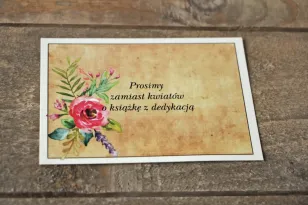 Bilecik do zaproszenia ślubnego w stylu rustykalnym z kwiatami w stylu boho - Karmelowe nr 1