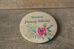 Hochzeitsabzeichen für Hochzeitsgäste im rustikalen Stil mit Blumen im Boho-Stil, hellrosa Farbe - Karamell Nr. 1
