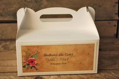 Pudełko (prostokątne) na Ciasto weselne w stylu rustykalnym, boho