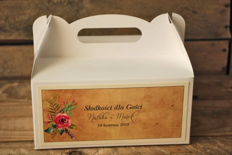 Pudełko (prostokątne) na Ciasto weselne w stylu rustykalnym, boho