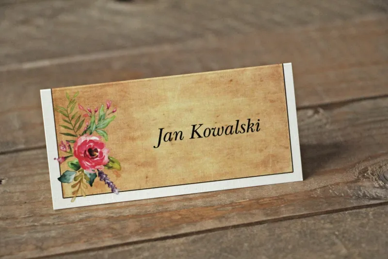 Hochzeitsvignetten, Visitenkarten für die Hochzeitstafel im rustikalen Stil mit Blumen im Boho-Stil - Caramel No. 1