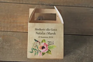 Pudełka (kwadratowe) na Ciasto weselne w stylu rustykalnym z kwiatami w stylu boho - Karmelowe nr 2