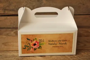 Pudełka (prostokątne) na Ciasto weselne w stylu rustykalnym z kwiatami w stylu boho - Karmelowe nr 2
