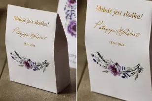 Bonbonschachtel, dank Hochzeitsgästen - Zikade Nr. 9 mit Vergoldung - Zarte lila Blüten