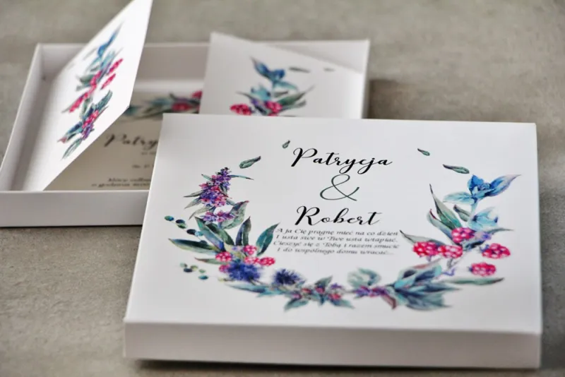 Beeindruckende Hochzeitseinladung in einer Schachtel - Pistazie 17 - Waldfrüchte mit kühlen Farben