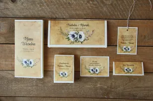 Rustikale Hochzeitseinladungen mit weißen Anemonen (Anemonen) - Karamell Nr. 7 - Probierset