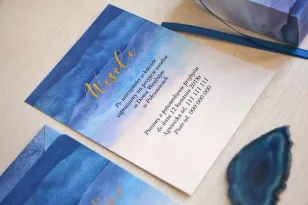Blau, Aquarellkarte mit Vergoldung für Hochzeitseinladungen - Delfina nr 3