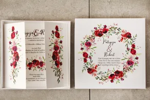 Efektowne Zaproszenie ślubne w pudełku - Pistacjowe 18 - Eleganckie bordowe róże