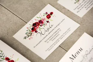 Bilecik do zaproszenia 120 x 98 mm prezenty ślubne wesele - Pistacjowe nr 18 - Czerwone eleganckie róże
