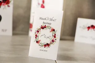 Podziękowania dla Gości weselnych - Nasiona Niezapominajki - Pistacjowe nr 18 - Wianek eleganckich czerwonych róż