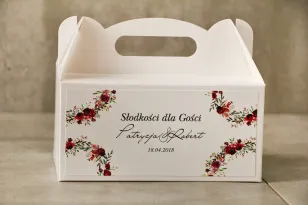 Prostokątne pudełko na ciasto, tort weselny, Ślub - Pistacjowe nr 18 - Eleganckie róże w kolorze bordowym