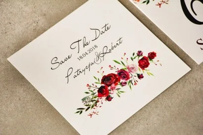 Save The Date do zaproszenia - Pistacjowe nr 18 - Bordowe róże