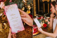 Eleganckie Menu Weselne Złocone Magenta | Kamira nr 1