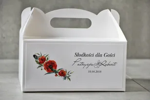 Prostokątne pudełko na ciasto, tort weselny, Ślub - Pistacjowe nr 19 - Intensywnie czerwone polne maki