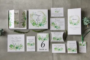 Efektowne zaproszenie ślubne w pudełku z dodatkami - Pistacjowe 20 - Intensywnie zielona polna trawa, greenery