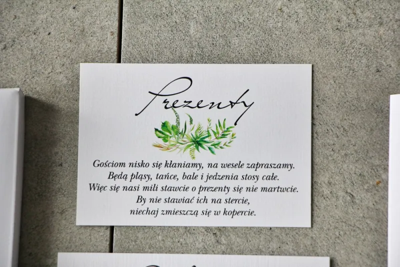 Bilecik do zaproszenia 105 x 74 mm prezenty ślubne wesele - Pistacjowe nr 20 - Kompozycja greenery, polna trawa