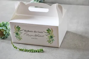 Prostokątne pudełko na ciasto, tort weselny, Ślub - Pistacjowe nr 20 - Zielona kompozycja polnej trawy, greenery