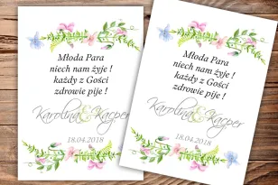 Selbstklebende Etiketten für Hochzeitsflaschen, Hochzeit mit Pastellviolett in hellrosa und blauen Farben